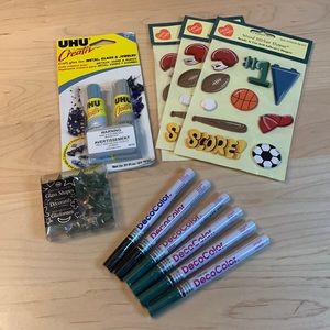 Craft Scrapbook Art Bundle Glue, Stickers, Decorative Glass, Paint Pens NEW